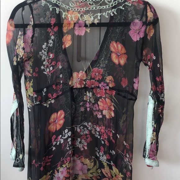 Sheer Kaftan Black Floral SZ1/S - Picture 4 of 4
